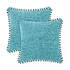 CaliTime Throw Pillow Cases Pack of 2 Cozy Solid Dyed Soft Chenille Cushion Covers with Pom Poms for Couch Sofa Home…