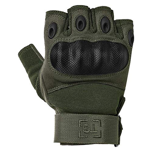 TG Hellfox Fingerless Tactical Gloves for Men Hard Knuckle for Military Police Combat Motorcycle Outdoors Camping Cycling Paintball (OD Green, Large) - Thumbnail 5