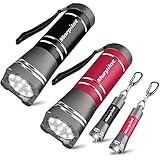 Morpilot 2Pack Mini Button Keychain Flashlight & 2Pack 9 LED Handheld Flashlight - Nano Lighthouse Style Button Switch White Light Torch for Hiking, Camping, Reading, Ideal for Gift