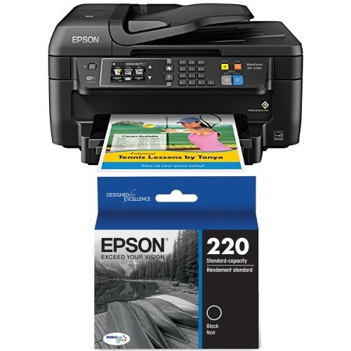 Epson WF-2760 All-in-One Wireless Color Printer with Scanner, Copier, Fax, Ethernet, Wi-Fi Direct & NFC and Epson DURABrite Ultra Standard-Capacity Ink Cartridge, Black (T220120) Bundle