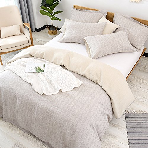 Merryfeel 100% Yarn Dyed Check Linen Duvet Cover Set,Pure French Linen Luxurious - Queen - Thumbnail 2