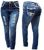 E-LINE WOMENS PLUS SIZE BLUE Denim Stretch JEAN Skinny Ripped Distressed Pants
