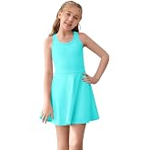 Haloumoning Girls Sleeveless Tennis Dress Athletic Golf Racerback Dress | Built-in shorts with pockets,Sports Dresses Outfit,Girls Athletic Outfit for tennis, golf, school or play