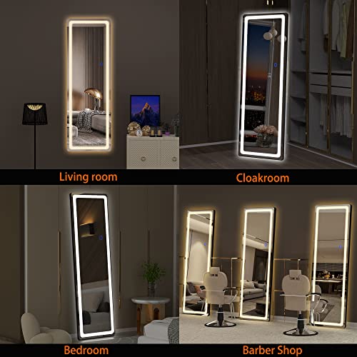 Hasipu Full Length Mirror with Lights, 56" x 16" Lighted Floor Standing LED Mirror Full Length