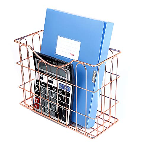 Miukada Desk Organizer Set,Desk Accessories 5 in 1. Includes Letter Sorter, Pencil Cup Holder, Stick Note Holder, Hanging File Organizer and Letter Tray for Office, School or Home(Rose Gold)