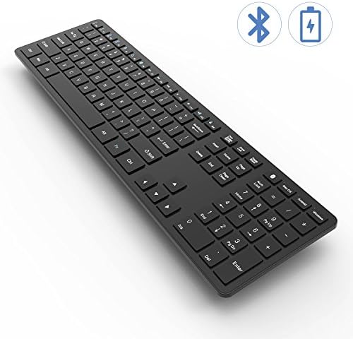 Bluetooth Keyboard, Vive Comb Rechargeable Ultra Slim BT Wireless Keyboard with Number Pad Full Size Design for Laptop Desktop PC Tablet, Windows iOS Android-Black