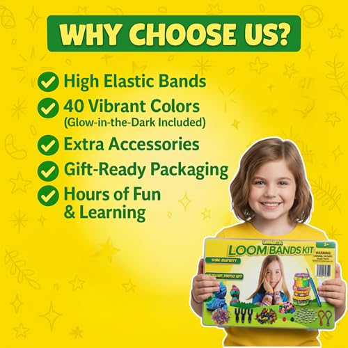 Loomartic 6000+Elastic Rubber Loom Bands Kit Premium Quality Loom Bands Kits for Girls in 20 Multi Colors with Bracelet Beads for Friendship Bracelet Making kit for Girls and Birthday Gifts for Kids