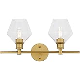 Living District Gene Industrial Mid-Century Modern 2 Light Entryway and Bathroom Wall Sconce in Brass and Clear Glass