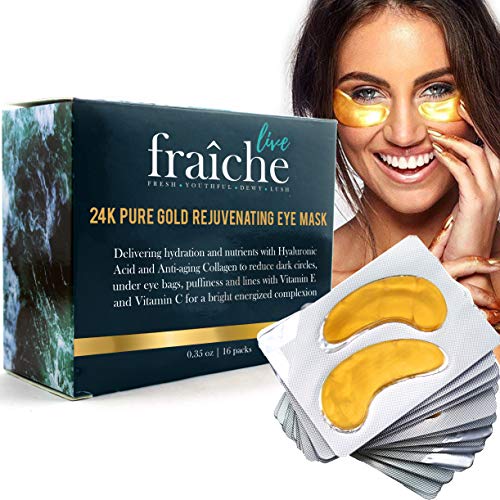 24k Gold Hyaluronic Acid Collagen Under Eye Mask for Dark Circles Under Eye Bags Treatment Pads – Gold Eye Mask for Puffy Eyes Treatment – Under Eye Gel Pads for Wrinkles – Vegan Under Eye Patches