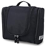 Hanging Toiletry Bag Travel Cosmetic Makeup Bag Gym Shower Bag Organizer Shaving Kit for Men Women with Multi-Compartments and Sturdy Hanging Hook, 9.45 x 4.33 x 8.27 In, Black