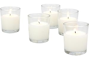 Stonebriar 24 Pack Unscented Long Burning Clear Glass Wax Filled Votive Candles