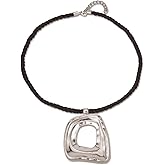 Catuni Chunky Gold Statement Necklaces Large Pendant Necklace Big Square Pendant Chunky Statement Jewelry Women 14K Gold Plated Black Rope