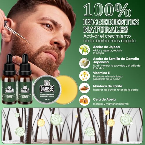 OranSee Kit Cuidado Barba 13 en 1 para Hombre, Incluye Alisador, Rodillo Microagujas, Aceite, Bálsamo y Accesorios para Crecimiento, Estilizado Natural, Juego de Regalo Hombre, Papa, Esposo, Amigo