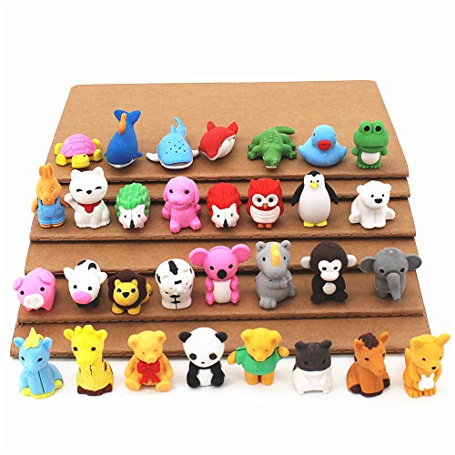 ArtioHipo 70PCS Animal Pencil Erasers Japanese Puzzle Food Removable Assembly Erasers for Kids Party Gifts School Games Prizes Classroom Rewards and Novelty Toys Cute Erasers Set(Random Designs)