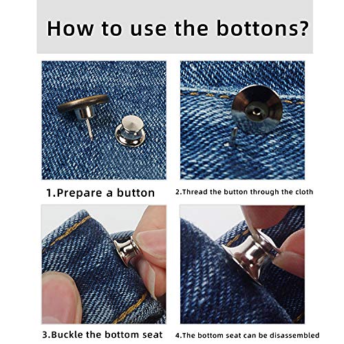 willikiva Instant Buttons Adjustable Button Jeans 8Pcs No Sew Button Metal Adds Or Reduces an