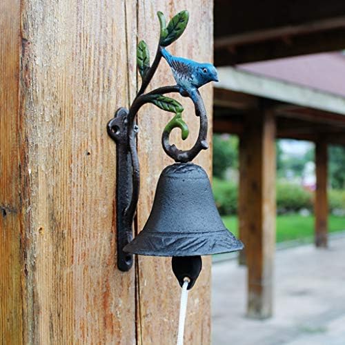 LXYFMS Idyllic Retro Green Leaf Kingfisher Cast Iron Doorbell Home Decoration Wrought Iron Clock Wall 12.5x9.8x23.5cm Cast Iron doorbell