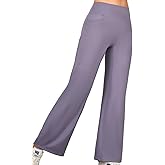 RIHOAS Wide Leg Yoga Pants for Women with Pockets High Waist Tummy Control 7/8 Length Workout Leggings Gym Running Fitness
