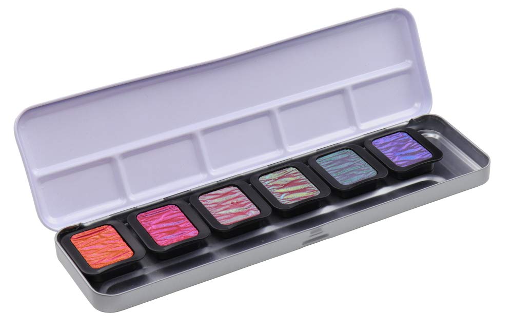 Finetec F7003 Metal Paint Box, 6 Opaque Premium Pearlescent Colours Flip-Flop, 6 Colours, 1 Piece (1 Pack)