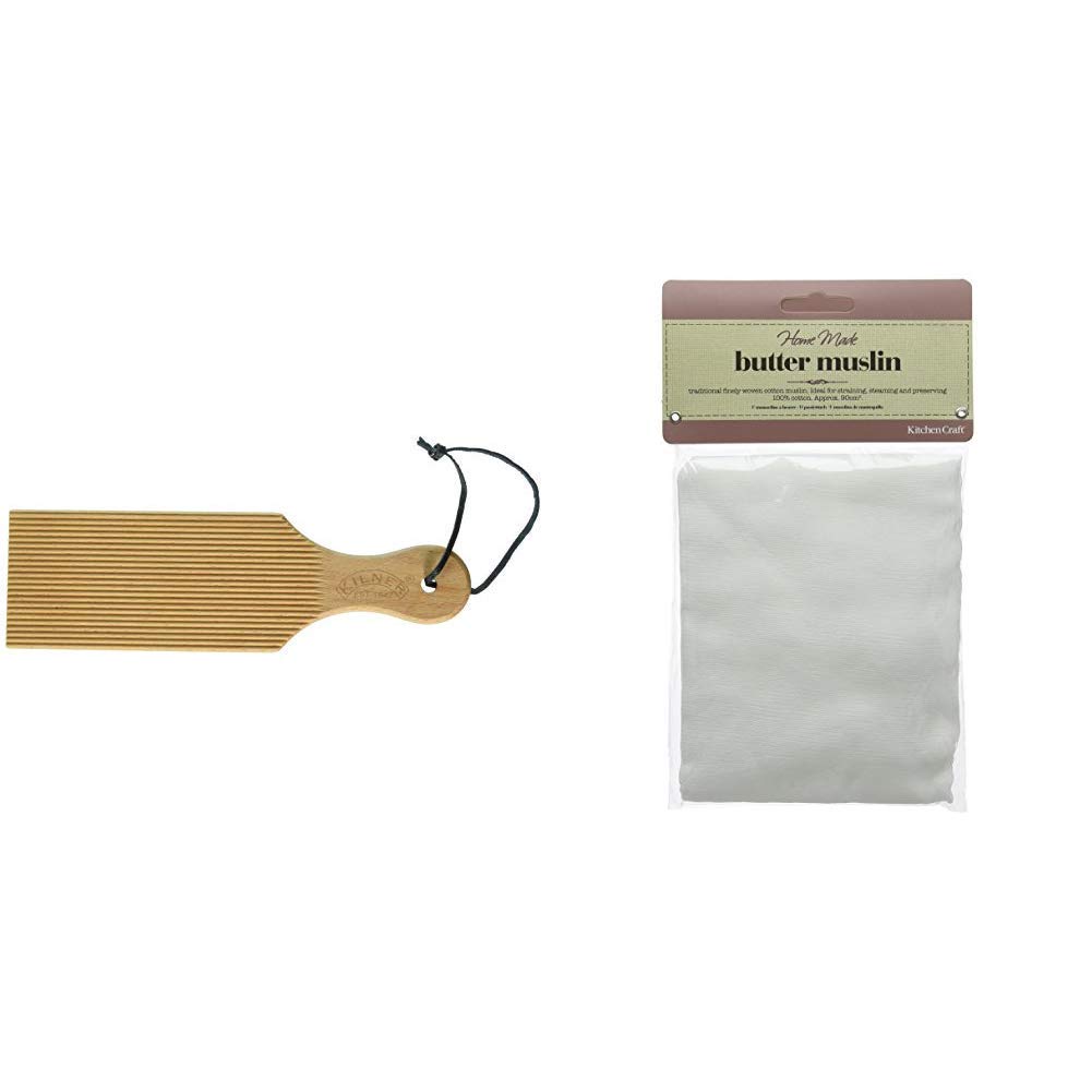 Kilner Paddles for Homemade Butter, Wood Copper Black & KitchenCraft Home Made Butter Muslin Cloth for Straining, Cotton, White, 90 cm