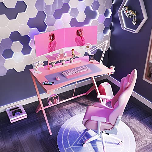 MOTPK Pink Gaming Desk 40inch with Monitor Shelf Computer Desk Gaming