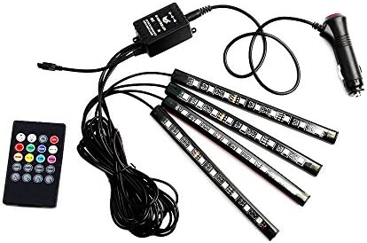 Car LED RGB Interior Atmosphere Floor Underdash Lighting & Strip Waterproof Glow Neon Decoration Lamp with Sound Active Function and Wireless Remote Control and Car Charger——Soft