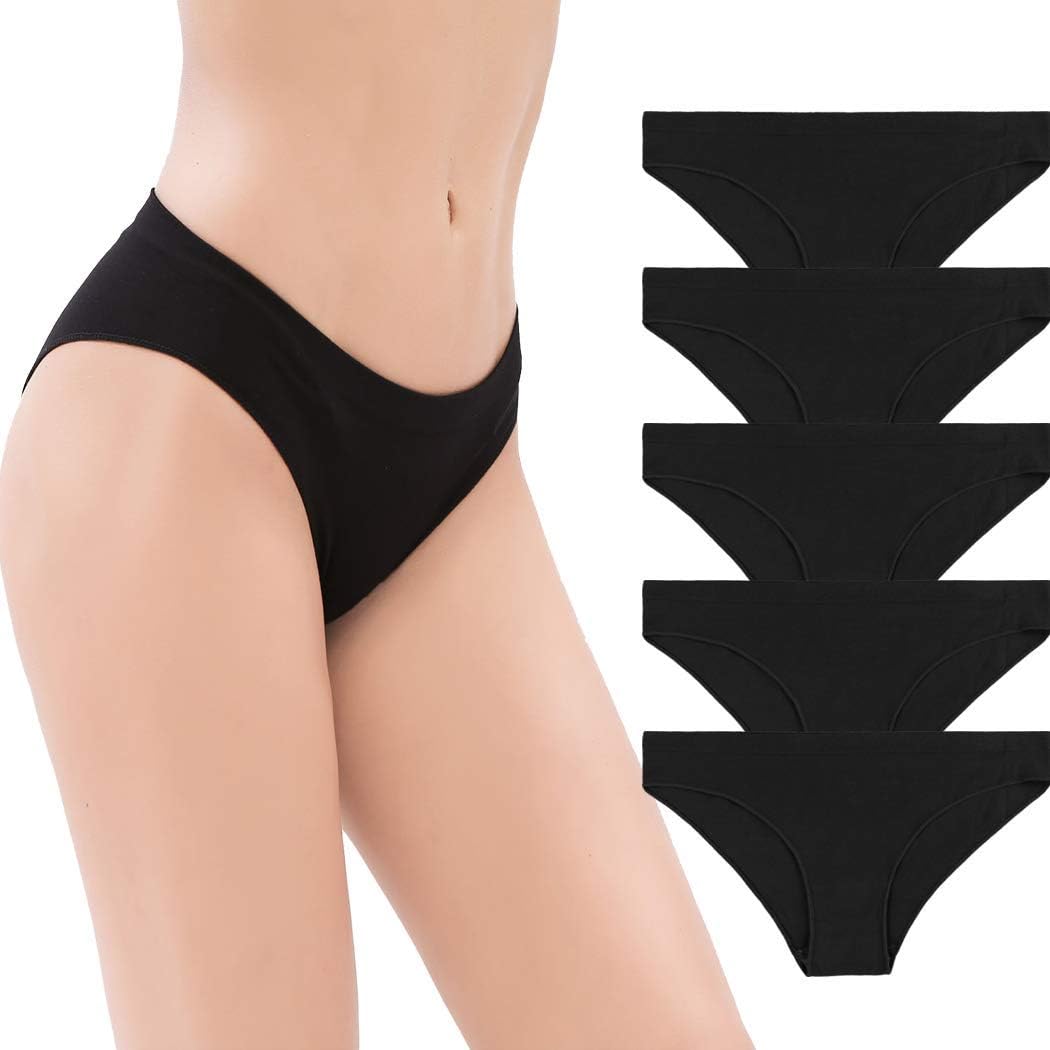 R RUXIA Women's Hipster Panties Seamless Low-Rise Cheekini Panty Soft Stretch Bikini Underwear (Multi Colors,Pack of 5) โฆ