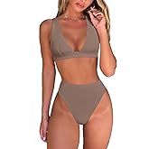 fatty tiger Womens High Waisted Thong Bikini Sets Sexy Brazilian Triangle Top Deep V Neck Two Piece Swimsuit Bathing Suits