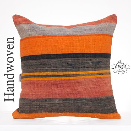 Colorful Large Kilim Rug Cushion Cover Handwoven Striped Pillow Turkish Vintage 20x20" Pillowcase