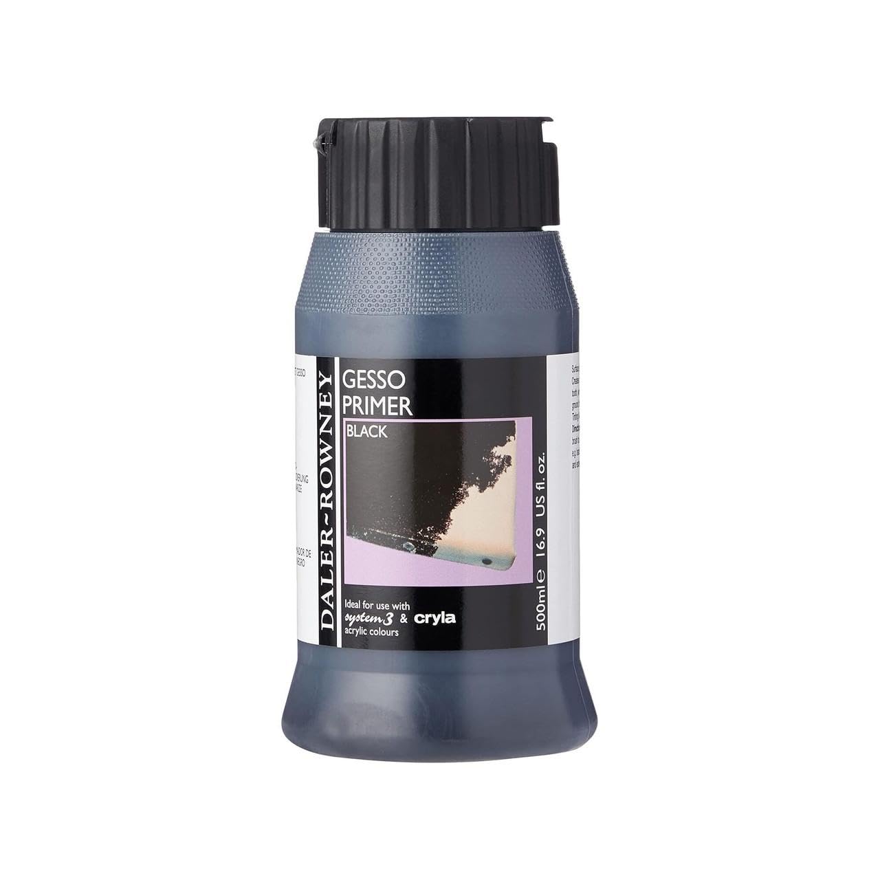 Daler-Rowney Acrylic Gesso, Plastic Pot, 16.91oz - 500 ml, Black Gesso Primer