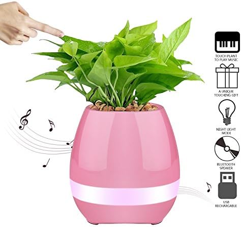 Smart Flowerpot | Portable Wireless Bluetooth Speakers with Flower Pot - 7 Color Rechargeable Smart Touch Mini Music Flower Pots Night Light Touch Plant Piano Music Playing Bluetooth Subwoofer (Pink)