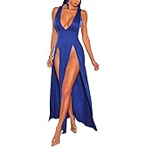 Sexy Maxi Dress for Women Sleeveless Front High Split Deep V Neck Party Long Bodycon Tank Dress