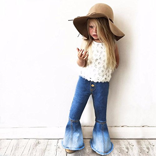 Rucan Girls Jeans, Kid Girls Vintage Denim Pants Splice Bell-Bottoms Trousers (18-24 Months)