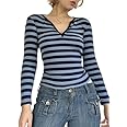 EMMIOL Summer Tops for Women Y2k Clothing Long Sleeve Henley Shirts Slim Fit Ribbed Crop Top
