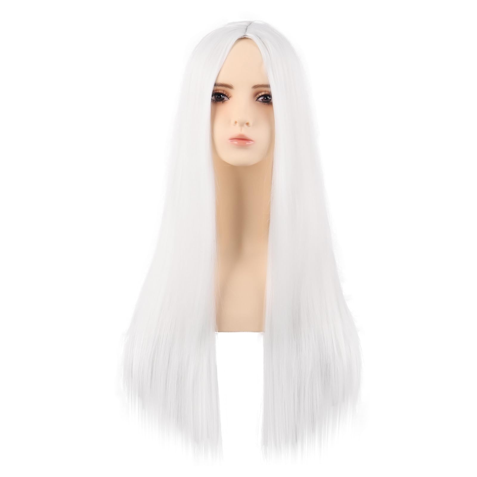 MapofBeauty 28 Inch/70 cm Monochrom Side Bangs Long Straight High Temperature Fiber Fashion Wig (White) โ image 1