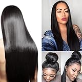Giannay Hair Beautiful Glueless Lace Front Wigs for Women With Baby Hair Synthetic Straight Hair Long Wig Heat Resistant Fiber Wig 18-22 Inch NaturalHairline Black Color