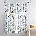 MRTREES Short Tier Curtains Sheer Kitchen Tiers Blue Flower Leaf Printed Bathroom Cotton Blend Tiers 25x36 Inch Half Window Treatment Floral Print Cafe Curtains Rod Pocket Set 2 Panels