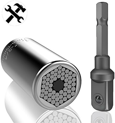 Universal Socket - BUIEJDOG Multi-function 1/4’’-3/4’’ (7mm-19mm) Sockets Wrench Set with Chrome Vanadium Steel Power Drill Adapter, Professional Repair Tools for Men Husband Dad Father DIY Handyman