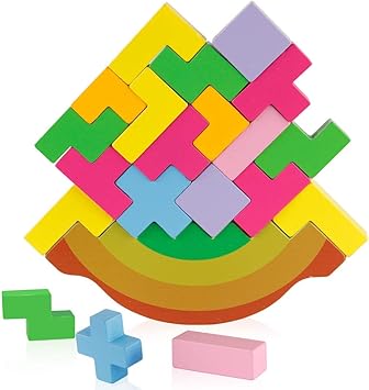 Vibgyor Vibes Wooden Rainbow Balancing Stacking Tetris Building Blocks Stem Montessori Toy