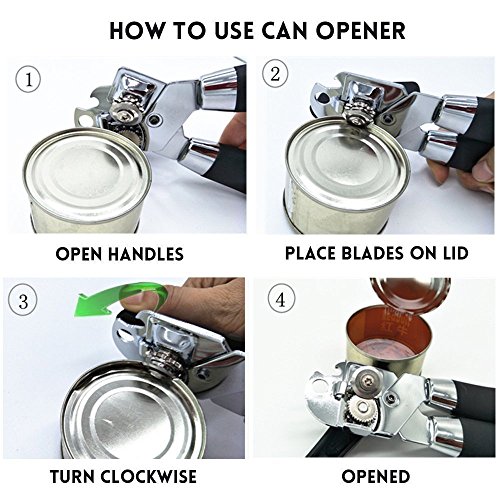 Can Opener Manual, Smooth Edge Stainless Steel Can Opener with Anti-Slip Rubber Plastic Handle for Canned Pet Food & Restaurant Chef - Thumbnail 4