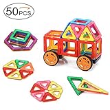 Quadpro Magnetic Building-Blocks 48 Pieces+2 Pieces car wheels, A total of 50 PCS,DIY magnets Tiles building blocks Educational toys Kit for Kids