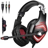 ONIKUMA Gaming Headset PC PS4 Headset for PS4, PC, Xbox One Controller, Mac, Nintendo Switch 【50mm Driver】【7.1 Surround Sound】Over-Ear Gaming Headphones with Microphone, Soft Memory Earcup & LED Light