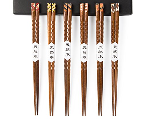 Wooden Chopsticks,GAKA 9 Inches Top Grade Japanese Natural Wood Chopsticks, Reusable Classic Japanese Style,Dishwasher-Safe,Chopsticks Wooden for Kitchen Dinner And Wooden Chopsticks Gift Set 6 Pairs - Thumbnail 6