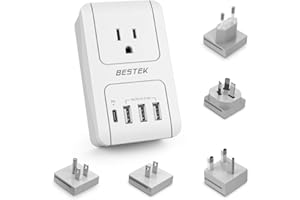 BESTEK International Travel Adapter, 3000W Converter Travel Adapter for Hair Dryer, Curling Iron USB Travel Wall Charger with Worldwide Wall Plugs for US, UK, AU, EU and Asia (PD30W,1004, White)