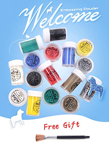 mofa Embossing Powder 9 Piece of Set,9 Tin Colorful Super Fine Embossing Powder,Including Black,Yellow,Green,White,Blue,Red,Silver,Gold and Transparent (Large)