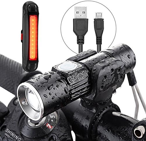 HYCC Bike Light Set Bicycle Lights Front and Tail, USB Rechargeabl Super Bright Front and Rear Flashlight LED Headlight Taillight Splash-proof with Quick Release System