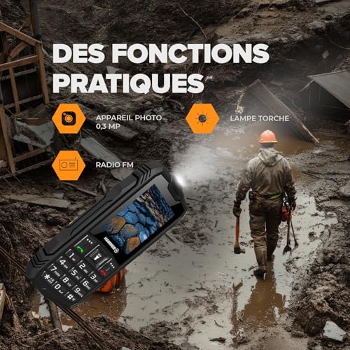 Hammer H Basalt all carriers 0.32GB Unlocked Unlocked Portable Phone IP68 Waterproof Shockproof Dual SIM Battery 1800 mAh Big Button FM Radio MP3 Camera Flashlight Black