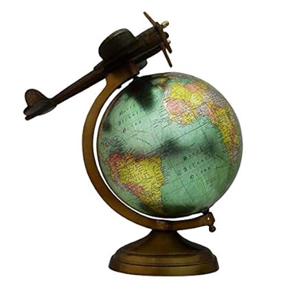 Aone India World Globe with Aeroplane Educational Learning Rotating Desktop Globe - Perfect for Kids, Geography Students, Teachers and More - Antique Design - 6 Inches