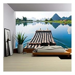 Bamboo Rafting in Li River, Guilin - Yangshou China - Removable Wall Mural | Self-Adhesive Large Wallpaper - 66x96 inches