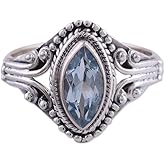NOVICA Artisan Handmade Blue Topaz Singlestone Ring Sterling Silver from India Cocktail Gemstone Birthstone [crownbezel 0.6 in L x 0.8 in W x 0.2 in H Band Width 3 mm W] ' Morning Luxury'