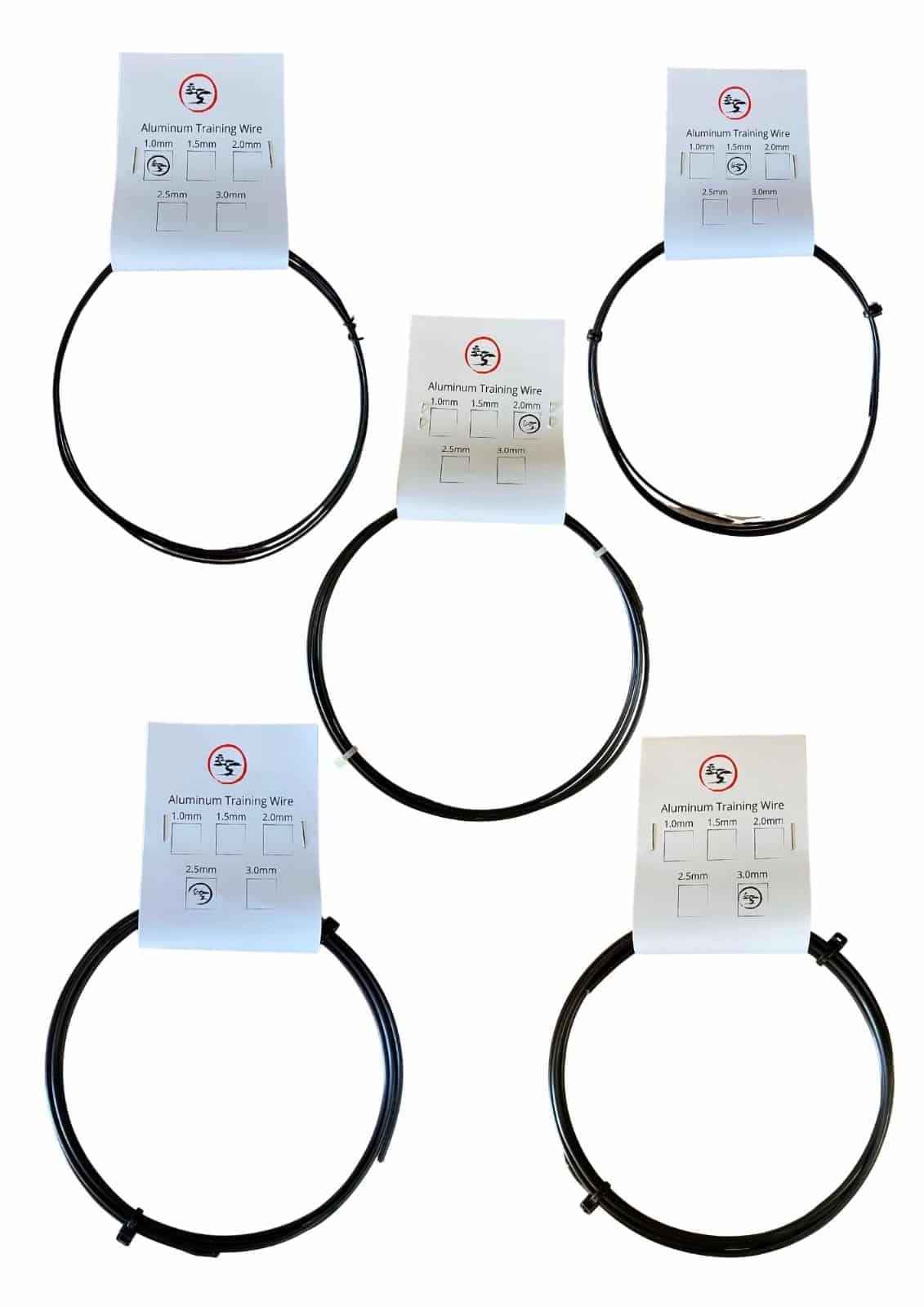 Bonsai2u Tree Anodized Aluminium Bonsai Training Wire 5-Size Starter Set - 1.0mm, 1.5mm, 2.0mm, 2.5mm, 3.0mm (10 Metre Total) - (5 Sizes, Black)